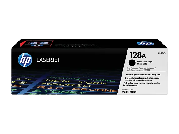 HP CE320A 128A Black original toner product packaging