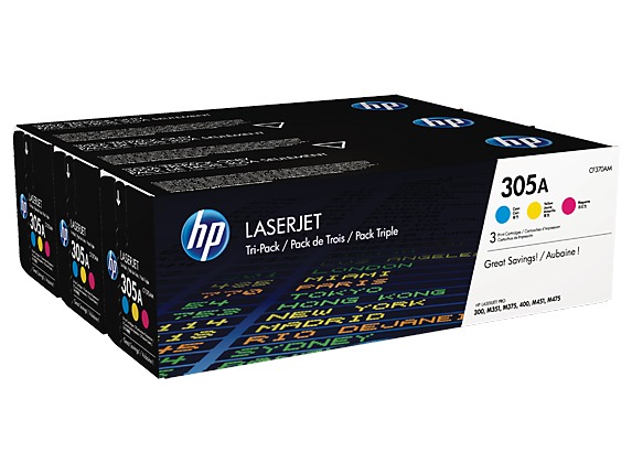 HP CE411/2/3A (CYM) original toner product packaging