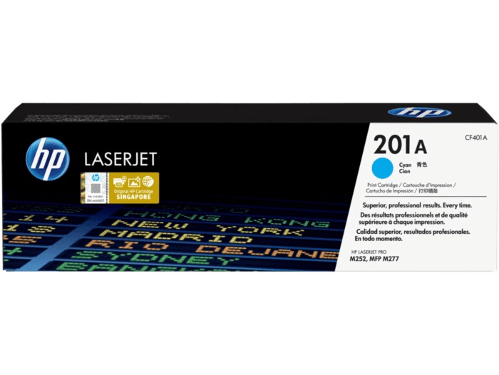 HP CF401/2/3A (CMY) original toner product packaging