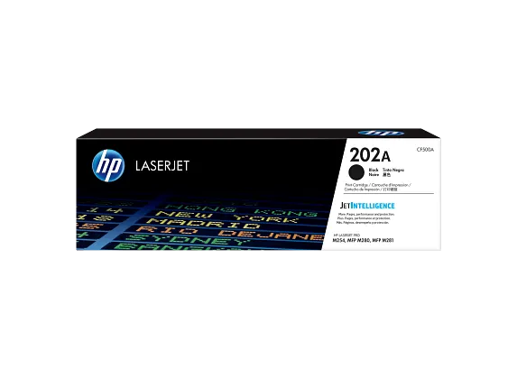 HP CF500A 202A Black original toner product packaging